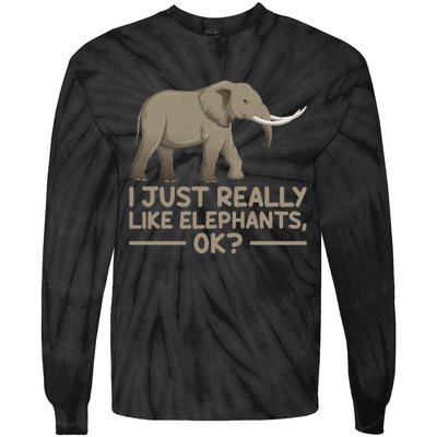 I Just Really Like Elephants Ok Funny Elephant Tie-Dye Long Sleeve Shirt