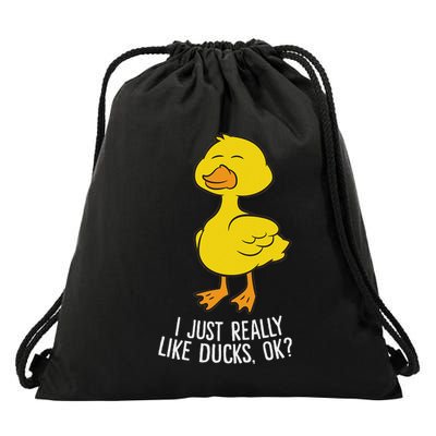 I Just Really Like Ducks Funny Rubber Duck Lover Drawstring Bag