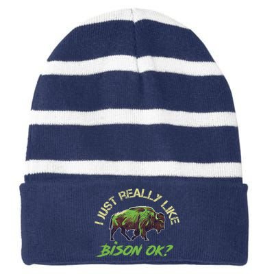 I Just Really Like Bison OK? Striped Beanie with Solid Band