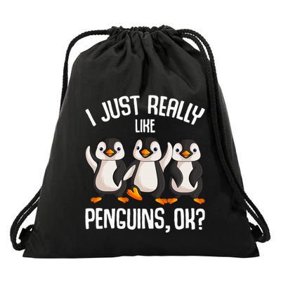 I Just Really Like Penguins Drawstring Bag