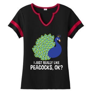 I Just Really Like Peacocks Ok Cute Peacock Costume Ladies Halftime Notch Neck Tee