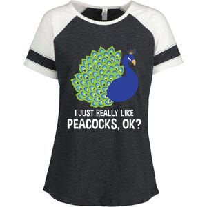 I Just Really Like Peacocks Ok Cute Peacock Costume Enza Ladies Jersey Colorblock Tee