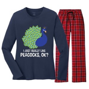 I Just Really Like Peacocks Ok Cute Peacock Costume Women's Long Sleeve Flannel Pajama Set 