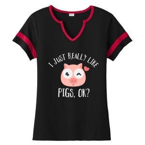 I Just Really Like Pigs Ok Cool Gift Ladies Halftime Notch Neck Tee