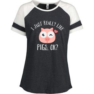 I Just Really Like Pigs Ok Cool Gift Enza Ladies Jersey Colorblock Tee