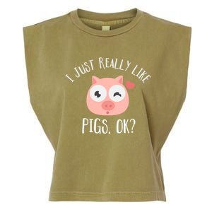 I Just Really Like Pigs Ok Cool Gift Garment-Dyed Women's Muscle Tee