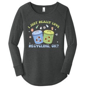 I Just Really Love Recycling Bins Earth Day Recycle Women's Perfect Tri Tunic Long Sleeve Shirt