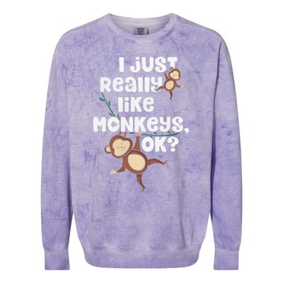 I Just Really Like Monkeys OK Funny Monkey Colorblast Crewneck Sweatshirt