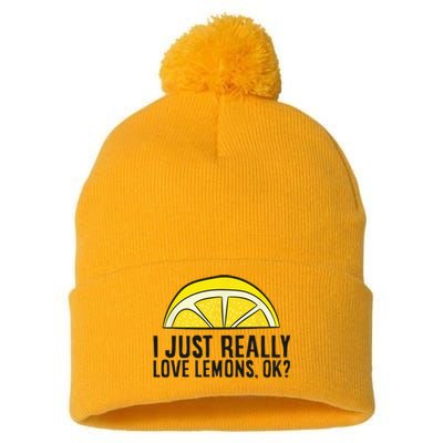 I Just Really Love Lemons Ok Cute Lemon Pom Pom 12in Knit Beanie