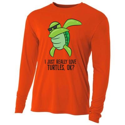 I Just Really Love Turtles Ok? Dabbing Turtle Gift Cooling Performance Long Sleeve Crew