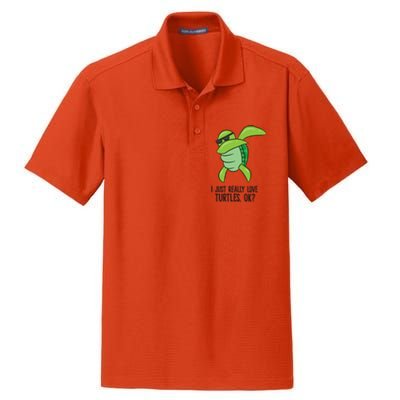 I Just Really Love Turtles Ok? Dabbing Turtle Gift Dry Zone Grid Polo