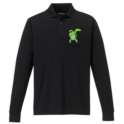 I Just Really Love Turtles Ok? Dabbing Turtle Gift Performance Long Sleeve Polo