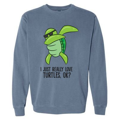 I Just Really Love Turtles Ok? Dabbing Turtle Gift Garment-Dyed Sweatshirt