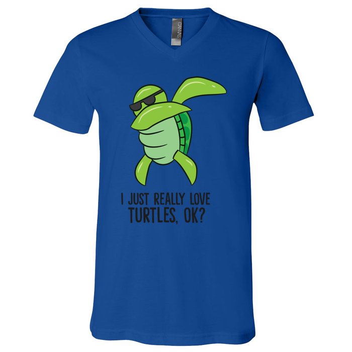 I Just Really Love Turtles Ok? Dabbing Turtle Gift V-Neck T-Shirt