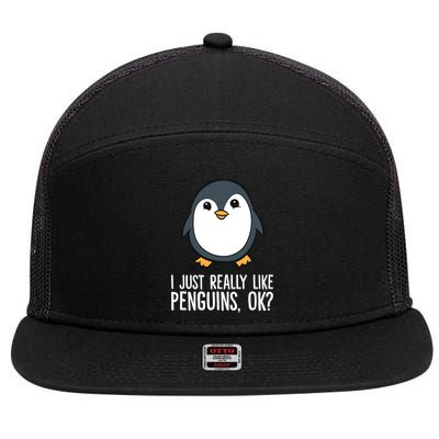 I Just Really Like Penguins Meaningful Gift 7 Panel Mesh Trucker Snapback Hat