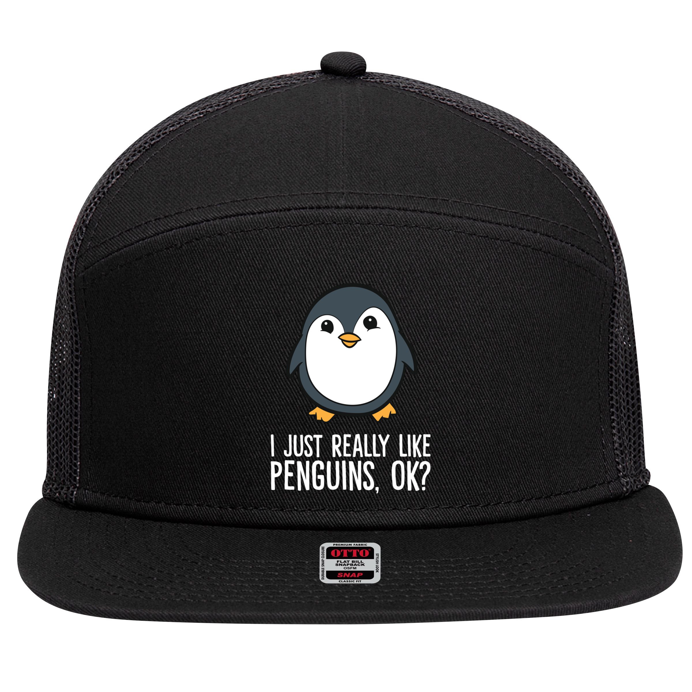 I Just Really Like Penguins Meaningful Gift 7 Panel Mesh Trucker Snapback Hat