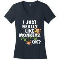 I Just Really Like Monkeys OK Funny Monkey Women's V-Neck T-Shirt