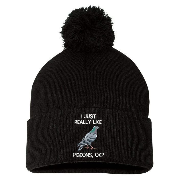 I Just Really Like Pigeons Ok Owner Lover Gift Pigeon Pom Pom 12in Knit Beanie