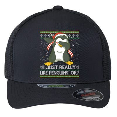 I Just Really Like Penguins Ok Ugly Christmas Cute Cute Gift Flexfit Unipanel Trucker Cap