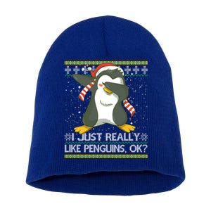 I Just Really Like Penguins Ok Ugly Christmas Cute Cute Gift Short Acrylic Beanie