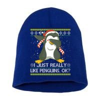 I Just Really Like Penguins Ok Ugly Christmas Cute Cute Gift Short Acrylic Beanie