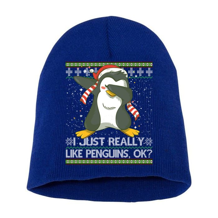 I Just Really Like Penguins Ok Ugly Christmas Cute Cute Gift Short Acrylic Beanie