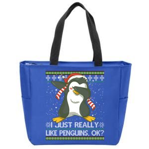 I Just Really Like Penguins Ok Ugly Christmas Cute Cute Gift Zip Tote Bag