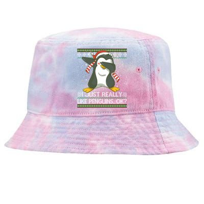 I Just Really Like Penguins Ok Ugly Christmas Cute Cute Gift Tie-Dyed Bucket Hat