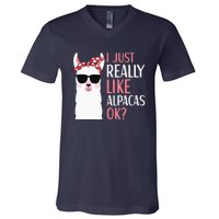 I Just Really Like Alpacas LLama Apparel V-Neck T-Shirt