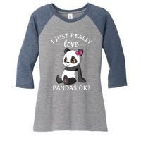 I Just Really Love Pandas Ok Panda Women's Tri-Blend 3/4-Sleeve Raglan Shirt