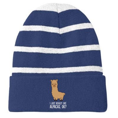 I Just Really Like Alpacas, OK Llama Alpaca Striped Beanie with Solid Band