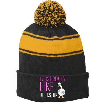 I Just Really Like Ducks Lover Gifts Duck Owner Gift Stripe Pom Pom Beanie