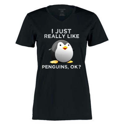 I Just Really Like Penguins Ok Women's Momentum V-Neck T-Shirt