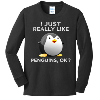 I Just Really Like Penguins Ok Kids Long Sleeve Shirt