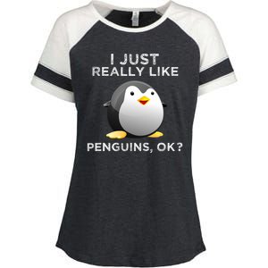 I Just Really Like Penguins Ok Enza Ladies Jersey Colorblock Tee