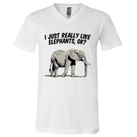 I Just Really Like Elephants Ok Love Elephants Meaningful Gift V-Neck T-Shirt