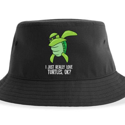 I Just Really Love Turtles Ok? Dabbing Turtle Gift Sustainable Bucket Hat