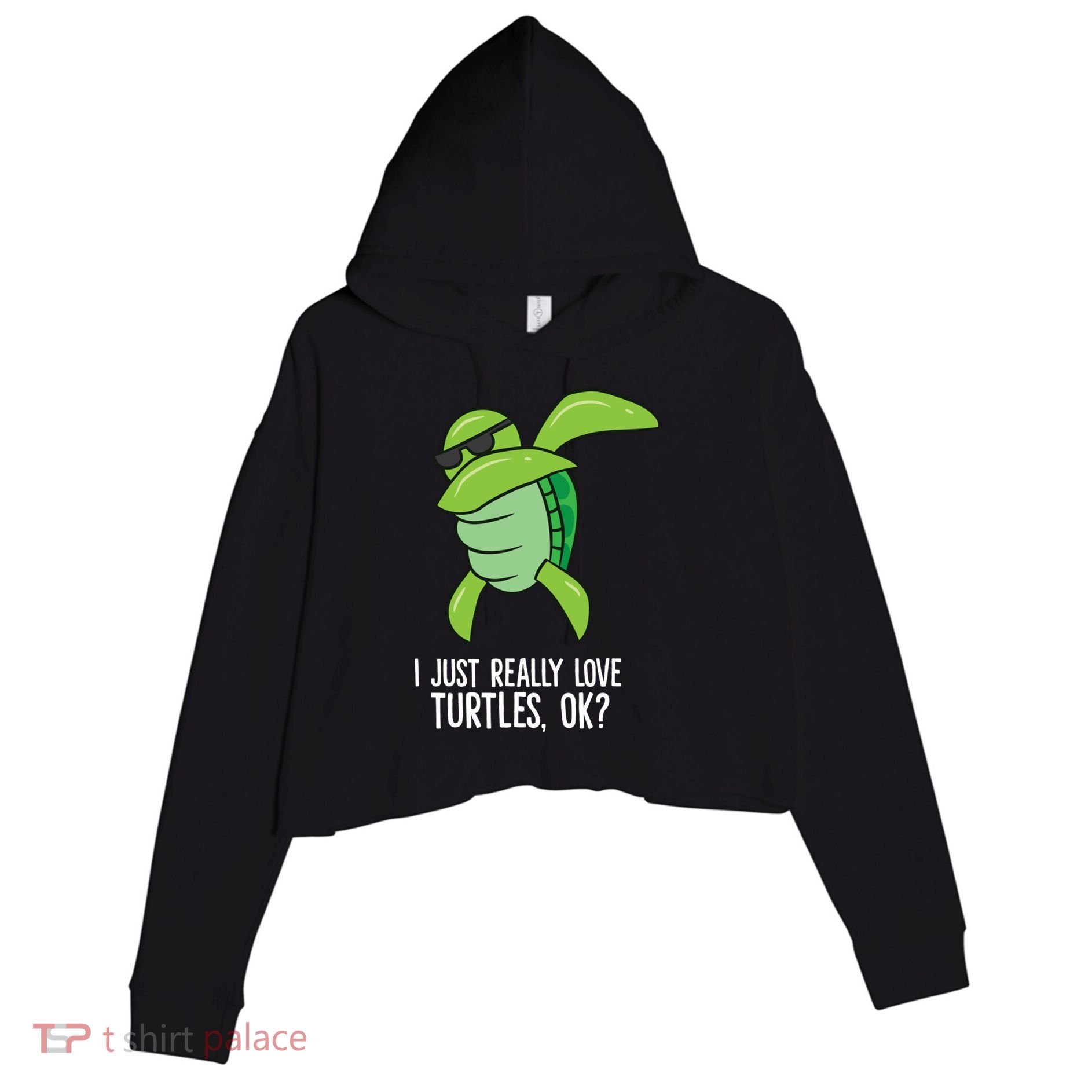 I Just Really Love Turtles Ok? Dabbing Turtle Gift Crop Fleece Hoodie