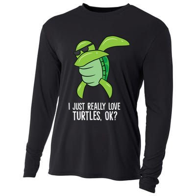 I Just Really Love Turtles Ok? Dabbing Turtle Gift Cooling Performance Long Sleeve Crew