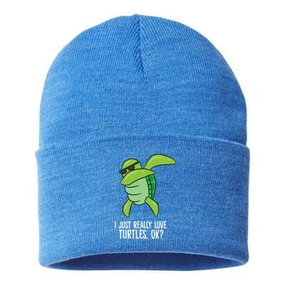I Just Really Love Turtles Ok? Dabbing Turtle Gift Sustainable Knit Beanie