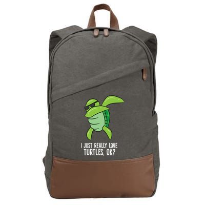 I Just Really Love Turtles Ok? Dabbing Turtle Gift Cotton Canvas Backpack