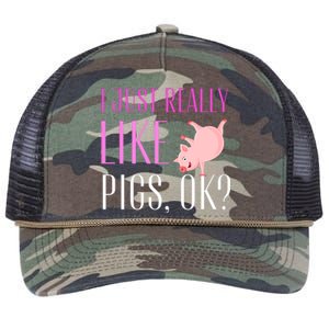 I Just Really Like Pigs Ok? Cute Pink Pigs Retro Rope Trucker Hat Cap