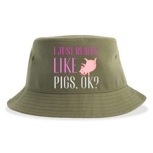 I Just Really Like Pigs Ok? Cute Pink Pigs Sustainable Bucket Hat