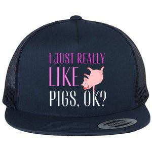 I Just Really Like Pigs Ok? Cute Pink Pigs Flat Bill Trucker Hat