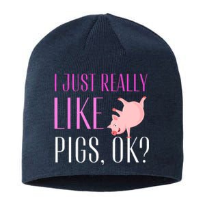 I Just Really Like Pigs Ok? Cute Pink Pigs Sustainable Beanie