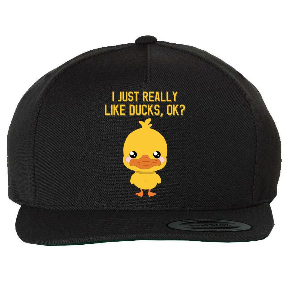I Just Really Like Ducks Ok? Funny Cute Little Yellow Duck Gift Wool Snapback Cap