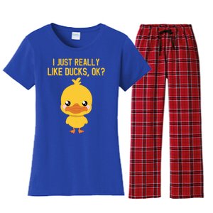 I Just Really Like Ducks Ok? Funny Cute Little Yellow Duck Gift Women's Flannel Pajama Set