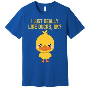 I Just Really Like Ducks Ok? Funny Cute Little Yellow Duck Gift Premium T-Shirt