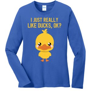 I Just Really Like Ducks Ok? Funny Cute Little Yellow Duck Gift Ladies Long Sleeve Shirt