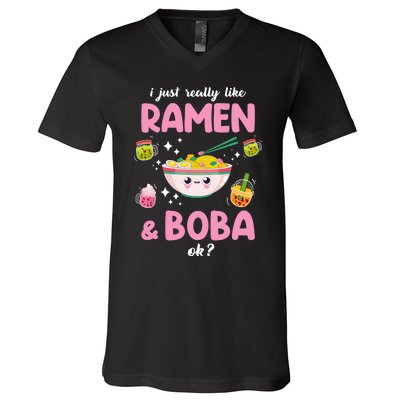 I Just Really Like Ramen And Boba Ok Bubble Tea V-Neck T-Shirt